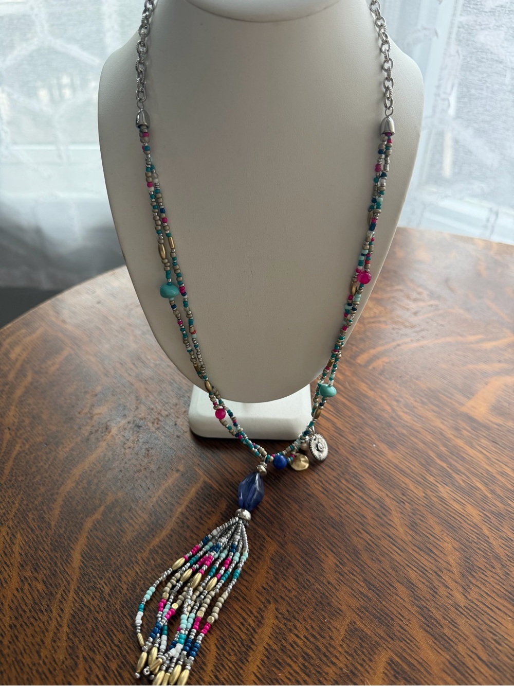Chico Beaded Tassel Necklace in Turquoise & Pink